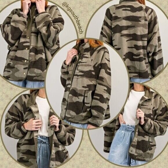 EASEL SUPER Soft & Cozy Camo Print Lined Fleece Jacket Snap Closure Side Pockets - Picture 8 of 15